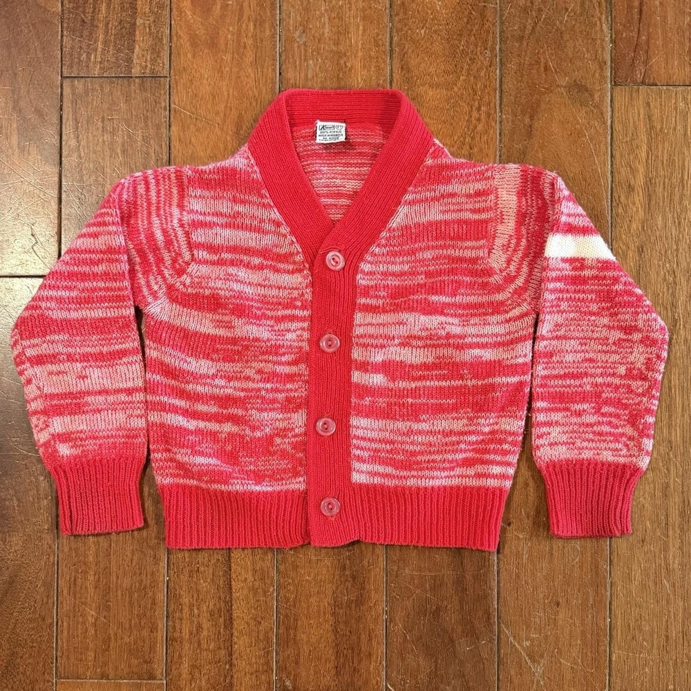 VTG 70s Kmart RED Kids Toddler Child Winter VALENTINE Cardigan Sweater Sz 2 2T